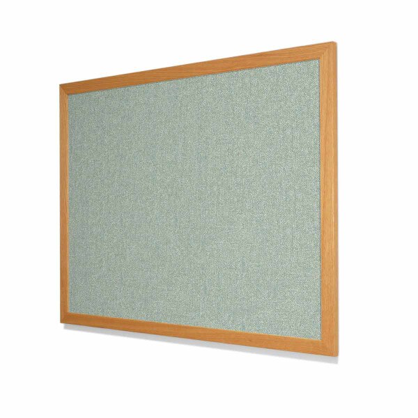 Type II Woven Vinyl Koroseal Linden II Mint Cork Board with Red Oak Frame